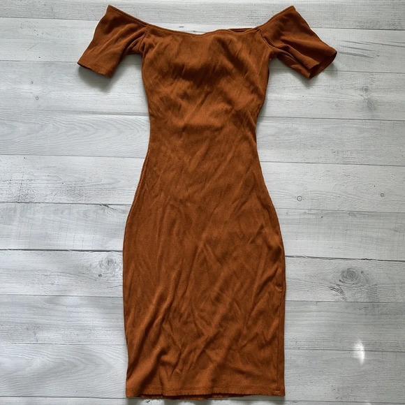 Fashion Nova Cognac Stretchy Front Tie Cut Out Mini Dress XS - Picture 4 of 5